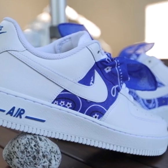 white air forces with blue bandana